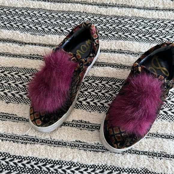Sam Edelman leya pom pom fuzzy sneaker size 8.5 women’s velvet broccade - Picture 2 of 6